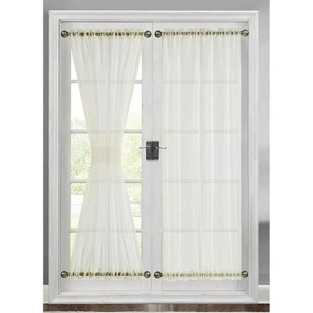 Lichtenberg French Door Curtain Panel Ivory Sheer Voile Rod Pocket 72